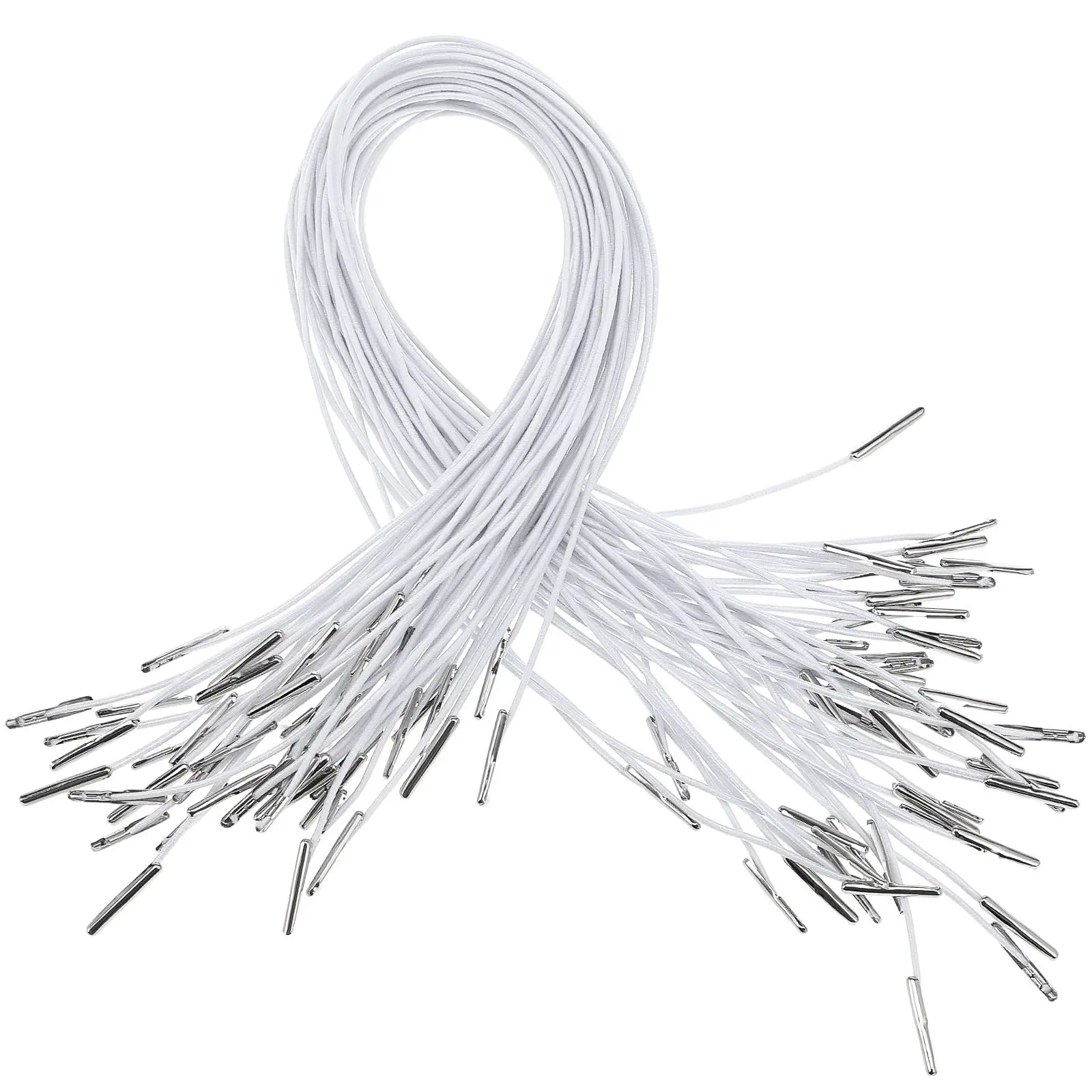 

50pcs Elastic Cord Ropes Metal Barbs Straps Fixing DIY Lanyard Hoodie Drawstring Cords Home Hats Masks Adjustable Practical