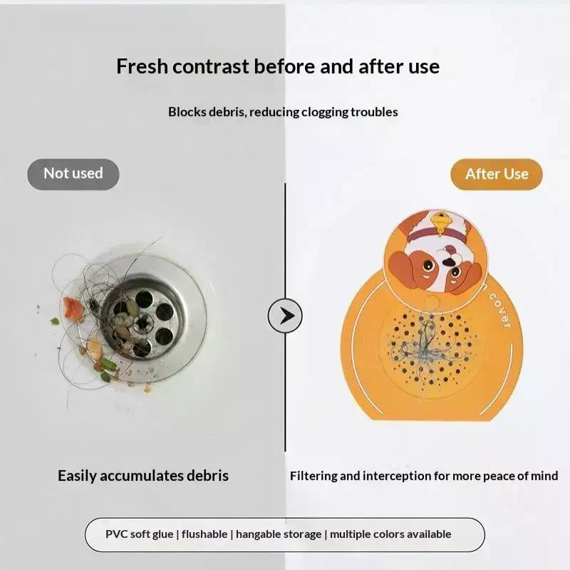 PVC Floor Drain Cover Cute Cartoon Dog Anti-Odor Anti-Insect Sewer Filter Pad for Shower Room Laundry Sink