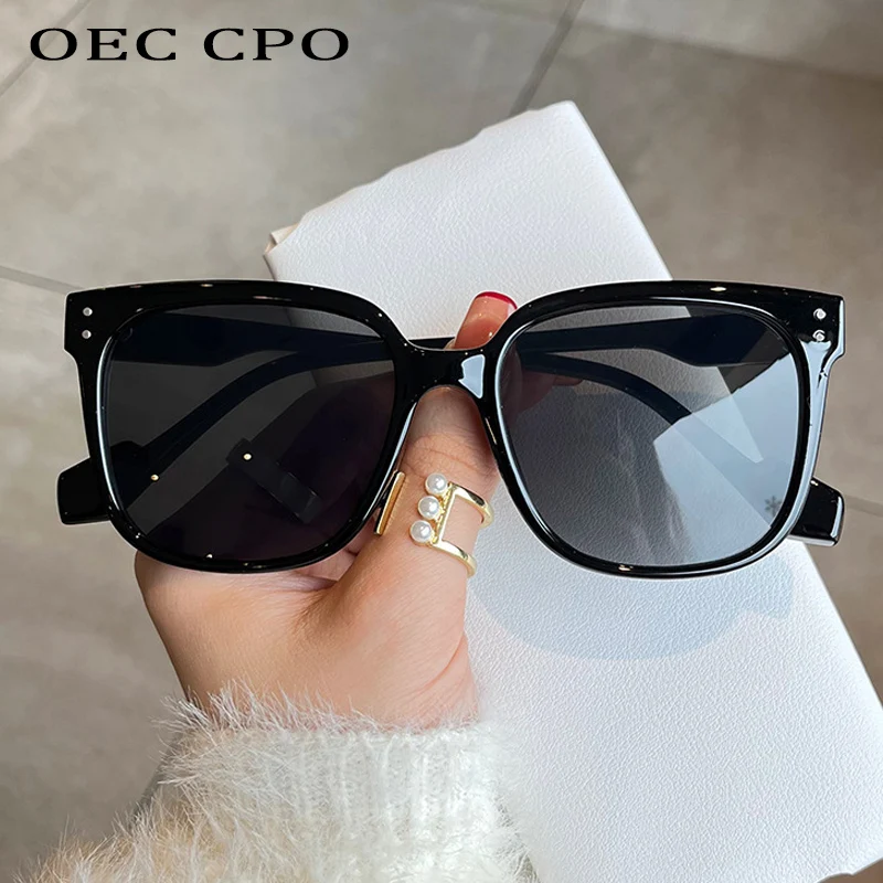 OEC CPO Square Goggles Sunglasses Women Fashion Oversized Punk Glasses Men Trendy Yellow Colors Shades Driving UV400 Eyewear