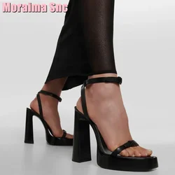 New Platform Belt Buckle Sandals Block Chunky Heel Black Solid Sexy Women Shoes Summer Fashion Ankle Strap 2024 Banquet Party