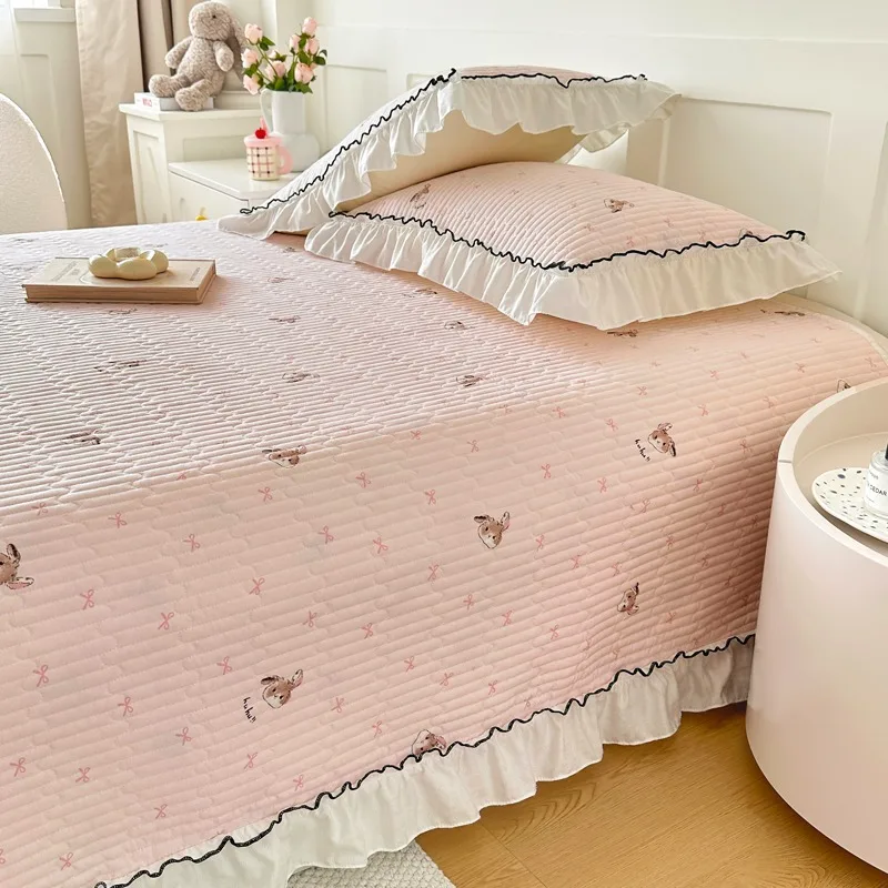 

Korean Lace Ruffles Spring Bedsheet Princess Quilted Bedspread Air-conditioning Blanket Single Double Sheet Mattress Cover