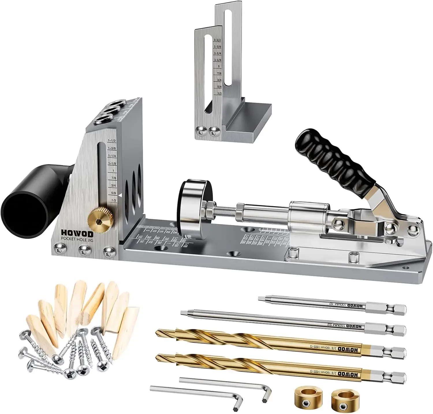 

Pocket Hole Jig Kit, Professional and Upgraded All-Metal Pocket Screw Jig with Detachable Vacuum Adapter.