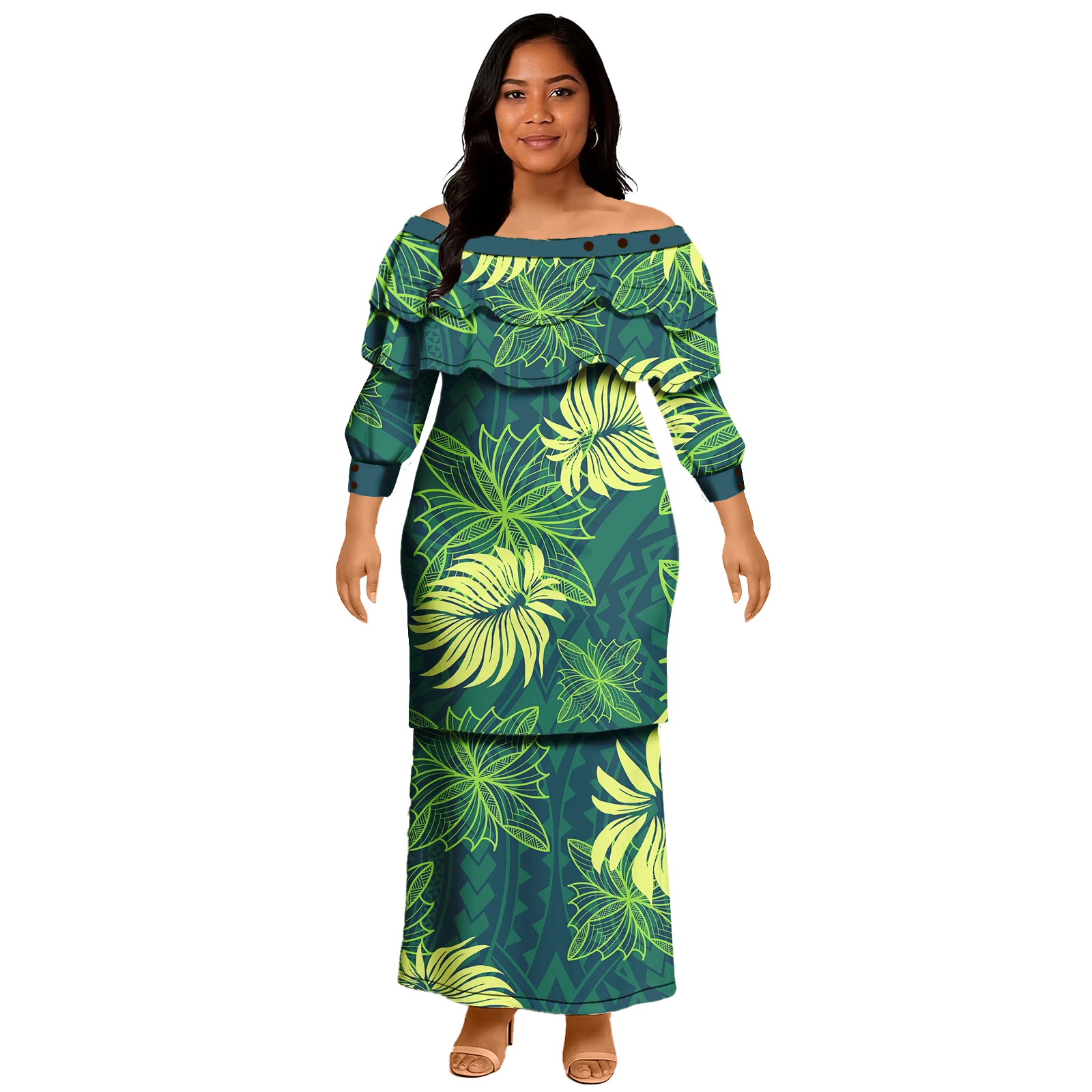 เกาะสไตล์ 2 ชิ้นชุดชุดยาวผู้หญิง Maxi Casual Samoa Tribal พิมพ์ Puletasi ผู้หญิงสุภาพสตรีฤดูร้อนผู้หญิงชุด