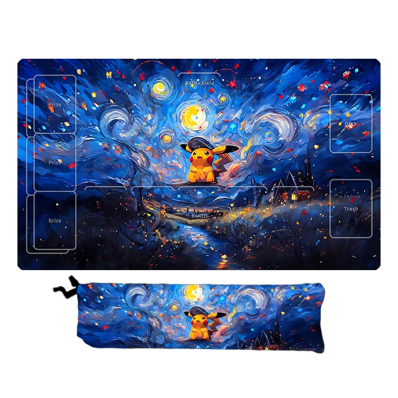 60*35*0.2cm Anime Pokemon GAME PTCG Dedicated Card Playmat Battle Against Starry Night Series Pikachu Gengar Collection Gift Toy