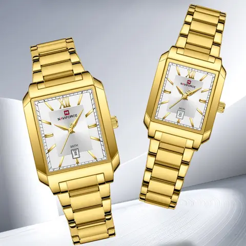 NAVIFORCE Paaruhr Memorial Day Geschenk Quarz Liebhaberuhr 3ATM Wasserdicht Leuchtzeiger Edelstahl Armband 9251GL
