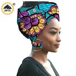 New African Print Head Wraps for Women Ankara Headscarf Matching Earrings High Quality Headwear Sets African Accessory A19H002