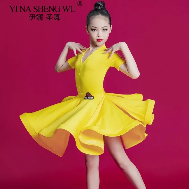 Abito da ballo latino per bambini Costume da competizione latino per ragazze di fascia alta Rumba Cha Cha Samba Abito da pratica Abito di fascia alta