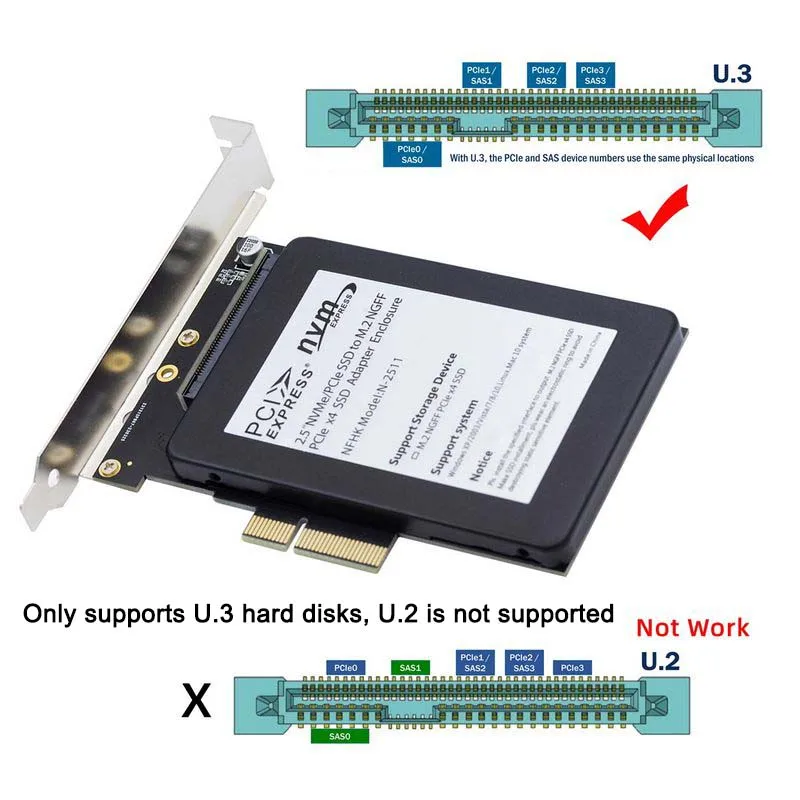 Carte adaptateur PCIe X1 vers SFF-8639 U.2 U.3, carte adaptateur de disque dur SFF-8639 U.3 vers PCIe X4 3.0 4.0 5.0