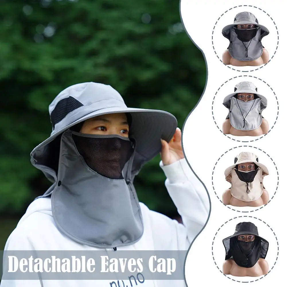 Sunshade Hat Big Eave Hat Mask Fishing Hat Outdoor Protection Hat Caps Hiking Climbing Caps Sun Sports Work Detachable Sun S2R6