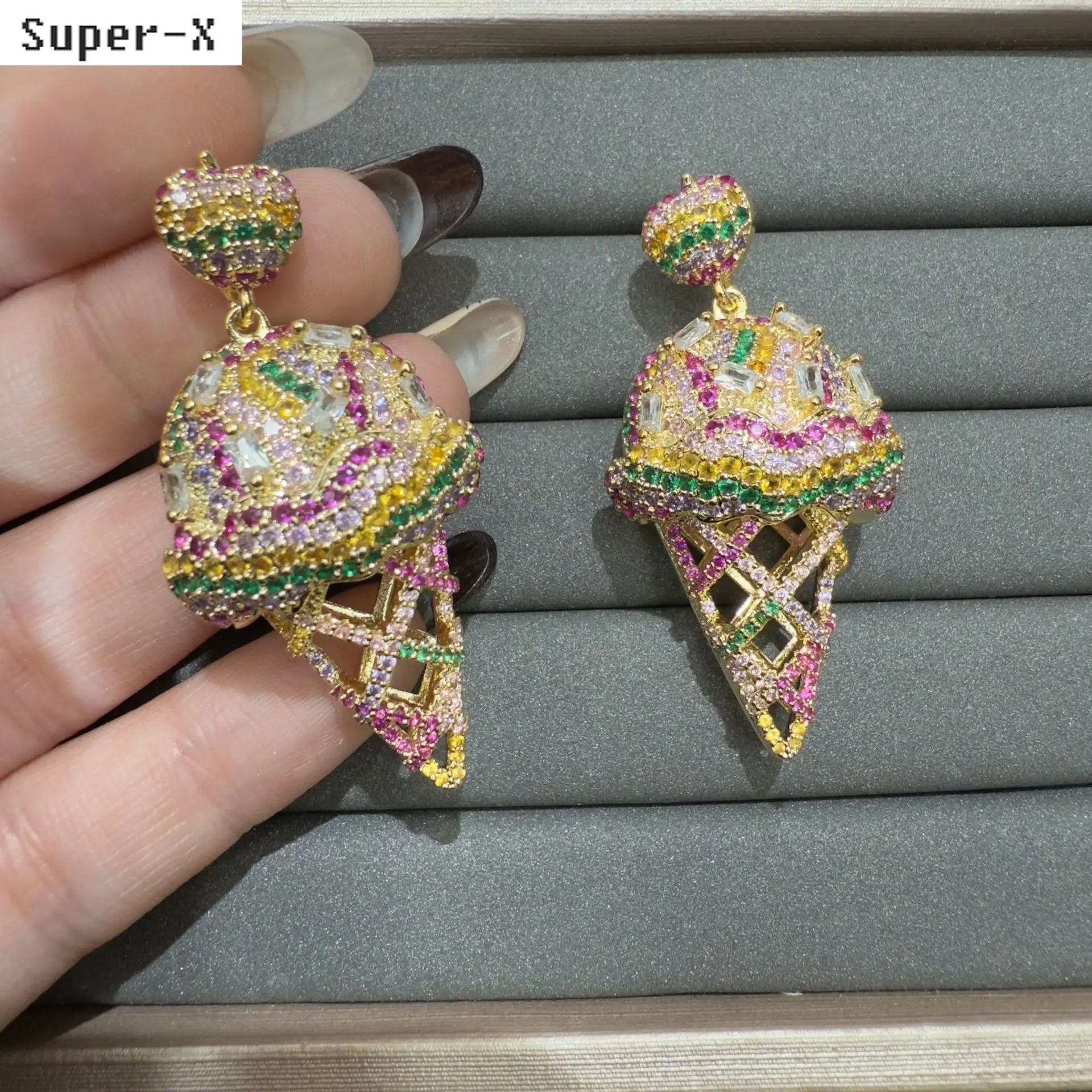 fashion cute cubic zirconia earrings for women girls sweet jewelry fushia pink multicolor yellow blue icecream stud earrings