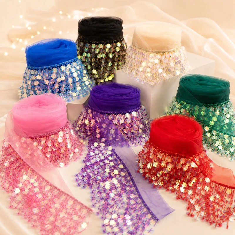 

3Yards 17cm Sequin Fringe Tassels Polyester Lace Trim for Latin Stage Dress Costume Curtain DIY Sewing Decoration Clothes Trim