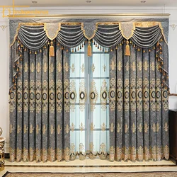 Cortinas de estilo europeo para sala de Estar, comedor, dormitorio, alta gama, engrosada chenilla, bordada, ventanas de lujo de piso a techo