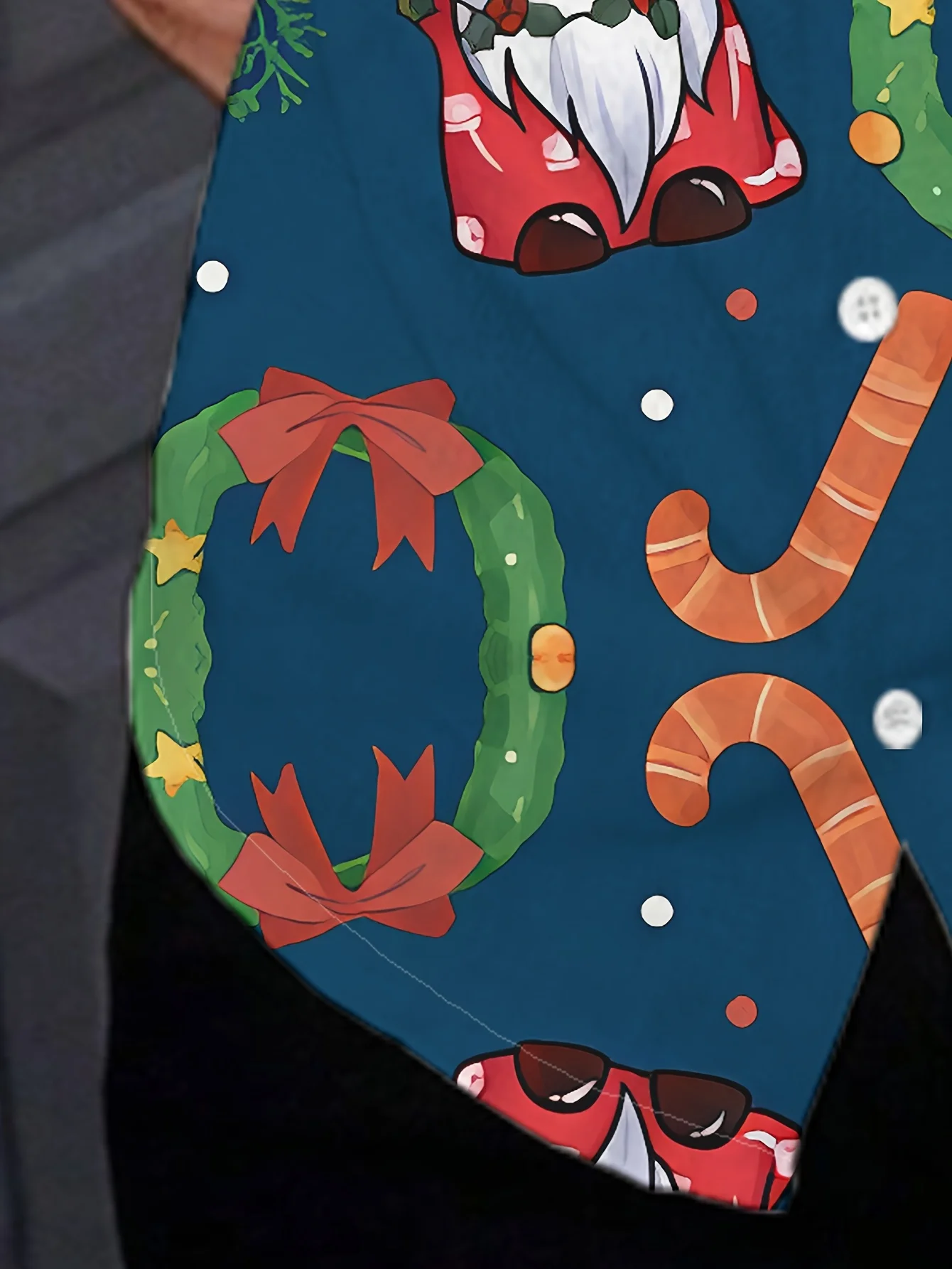 2025 قميص رجالي مطبوع عليه عصا الحلوى والزنجبيل سانتا بالكامل Btn-الجبهة غسالة قابلة للتنفس لقضاء العطلات والزفاف ​ ​