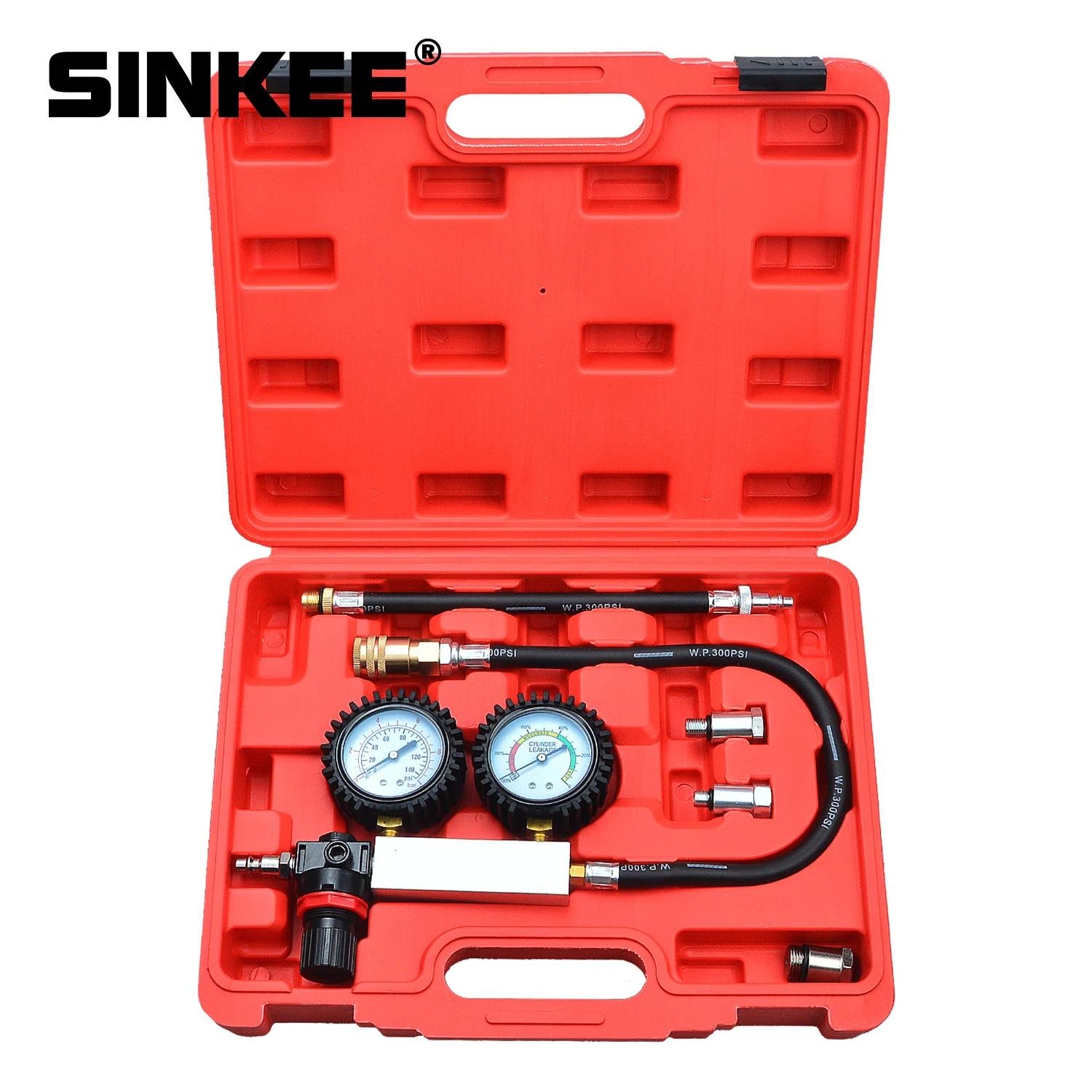 Compression Leakage Detector Kit Cylinder Leak Tester Set Petrol Engine Gauge Tool Double Gauge System Automobile Tools