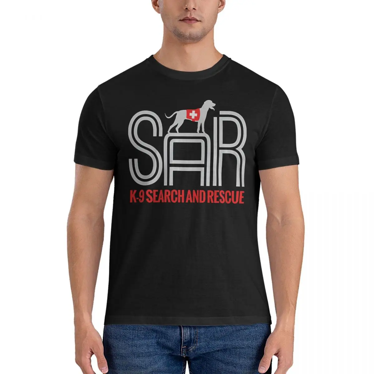 Stylish Men's T Shirt SAR Divine And Brave Police Dog Novelty Tee Shirt Short Sleeve Crew Neck T-Shirt Cotton Party Tops