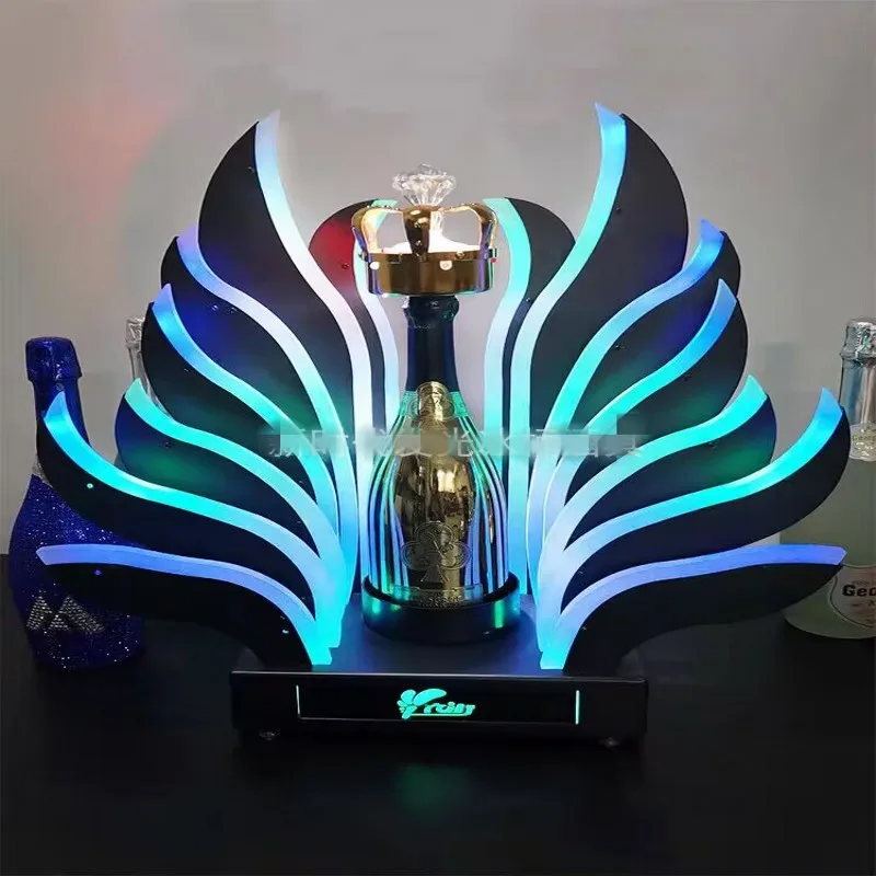 Custom Peacock Tail LED Luminous Champagne Glorifier Display Bar NightClub VIP Serving Tray Rechargeable Bottle Glow Presenter