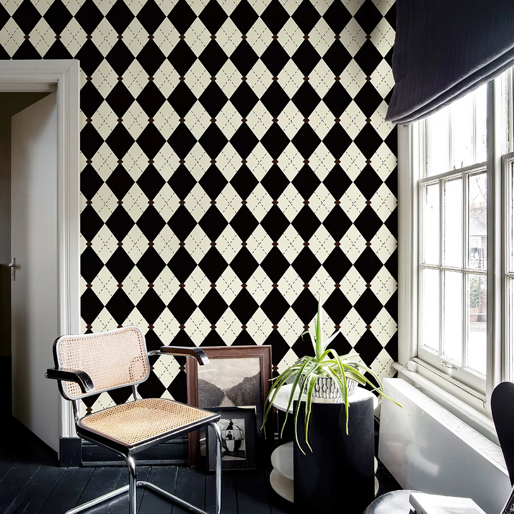Vintage Plaid Print Self Adhesive Wallpaper Home Decor Peel And Stick Room Decoration Retro Classic Waterproof TV Background