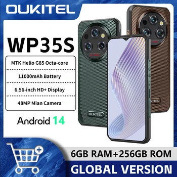 Oukitel WP35 S 견고한 휴대폰, 6.56 인치 HD, 6GB, 256GB, 11000mAh 배터리, 48MP 후면 카메라, NFC, 안드로이드 14, 스마트폰 비즈니스 휴대폰