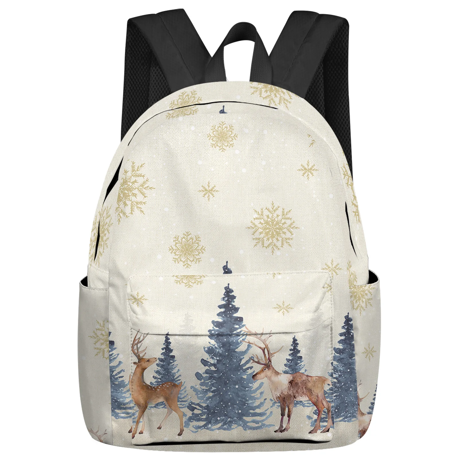 Christmas Tree Snowflake Elk Mochila Moda para Mulheres, Girl Travel Book Bags, Laptop Rucksack, Schoolbag, Laptop Bag, Inverno