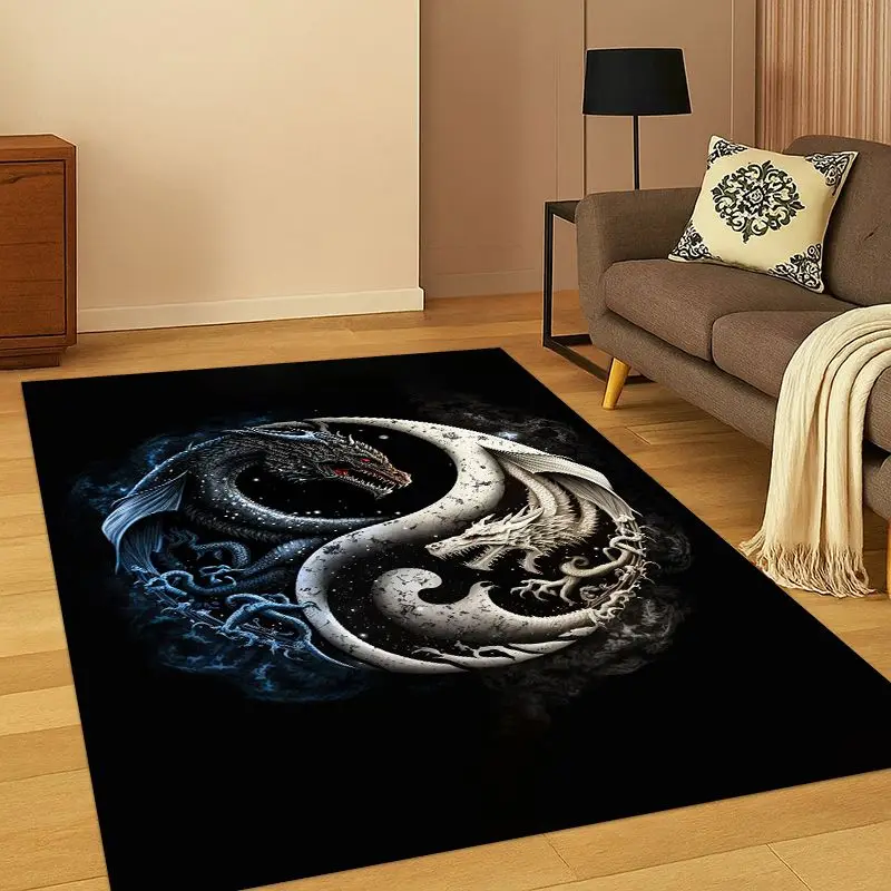 Yin Yang Symbol Chinese Tai Chi Carpet Rug for Bedroom Living Room Sofa Playroom Doormat Home Decor, Game Area Rug Non-slip