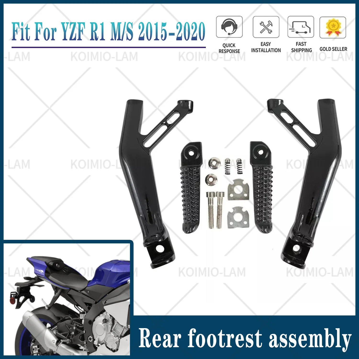 

Fit for YAMAHA YZF R1 R1M R1S 2015 - 2020 Rear Footrests Foot Pegs Pedal Assembly