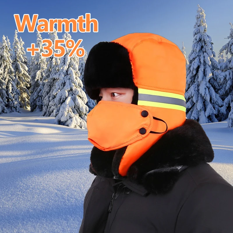 Cappello da cacciatore invernale con paraorecchie Berretto riflettente arancione e verde fluorescente per lavoro all'aperto, caccia, sci