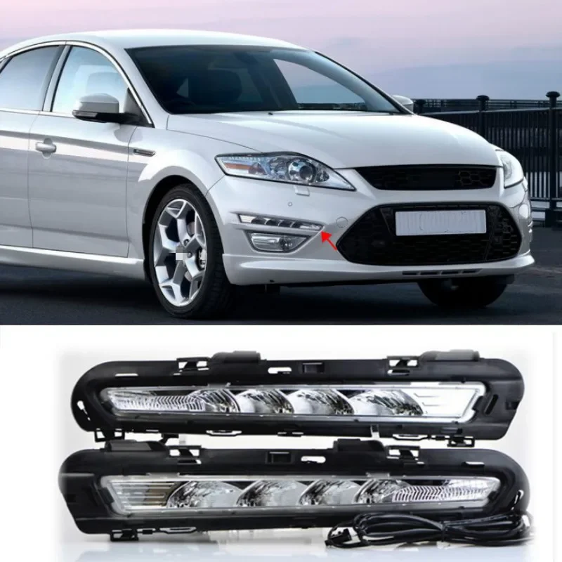 

Автомобиль 1 пара для Ford Mondeo Fusion 2011 2012 2013 светодиодные DRL дневные ходовые огни светодиодные противотуманные фары дневного света с желтым