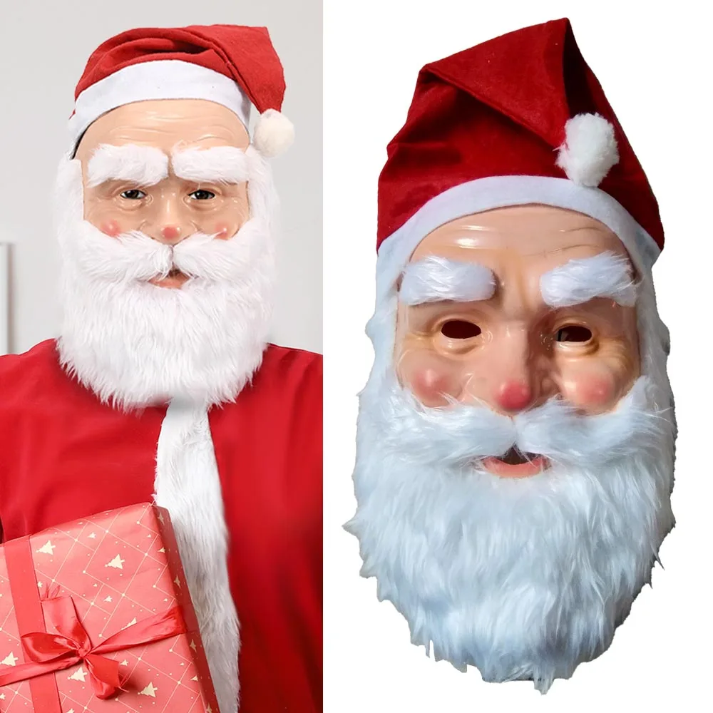 

Рождественская маска Санта-Клауса с красной шляпой, косплей, платье старого дедушка, вечерние карнавал, Новый год, рождественские пластиковые маски, реквизит для костюма