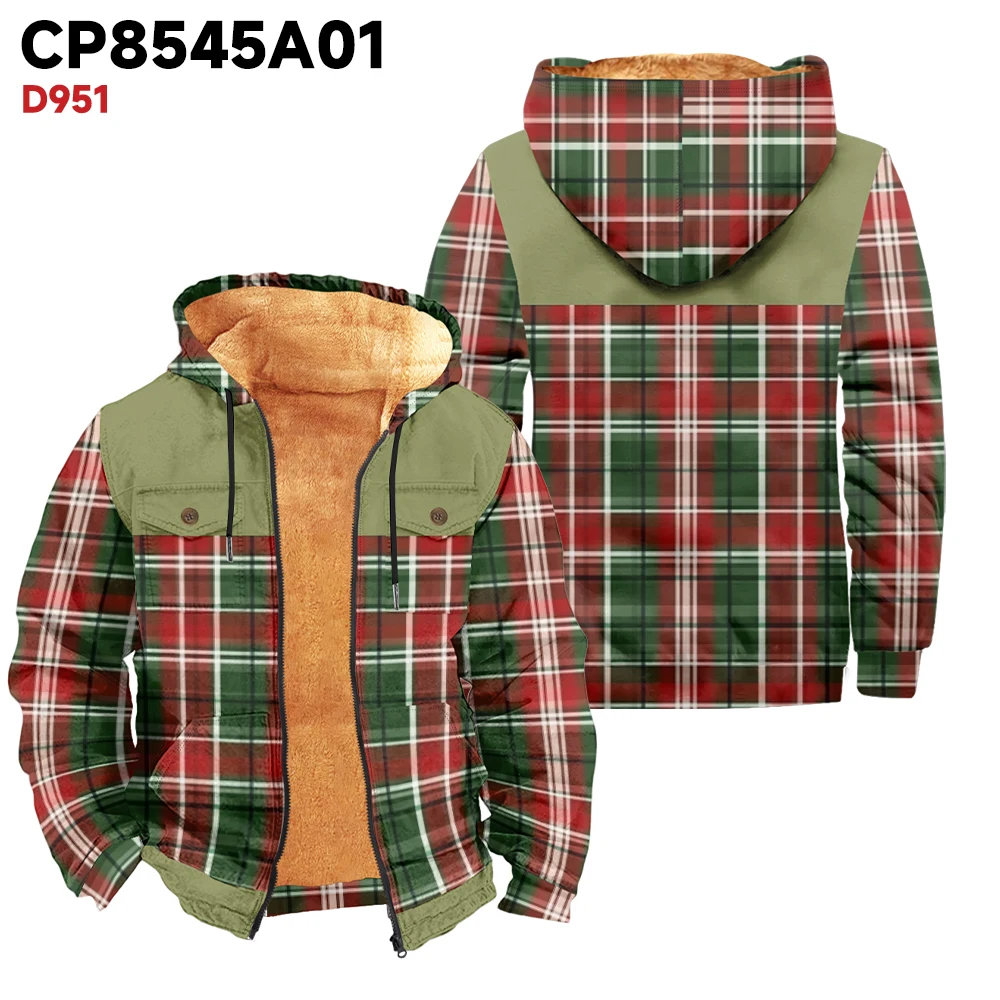 

Men's coat, winter jacket, retro red and green patchwork plaid coat, thick and warm, essential for outdoor travel