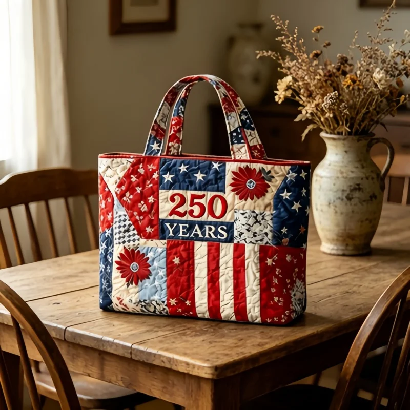 

1pc 4th of July Gift for Women, US 250th Independence Day Floral Flag Quilted Patriotic Shoulder Bag