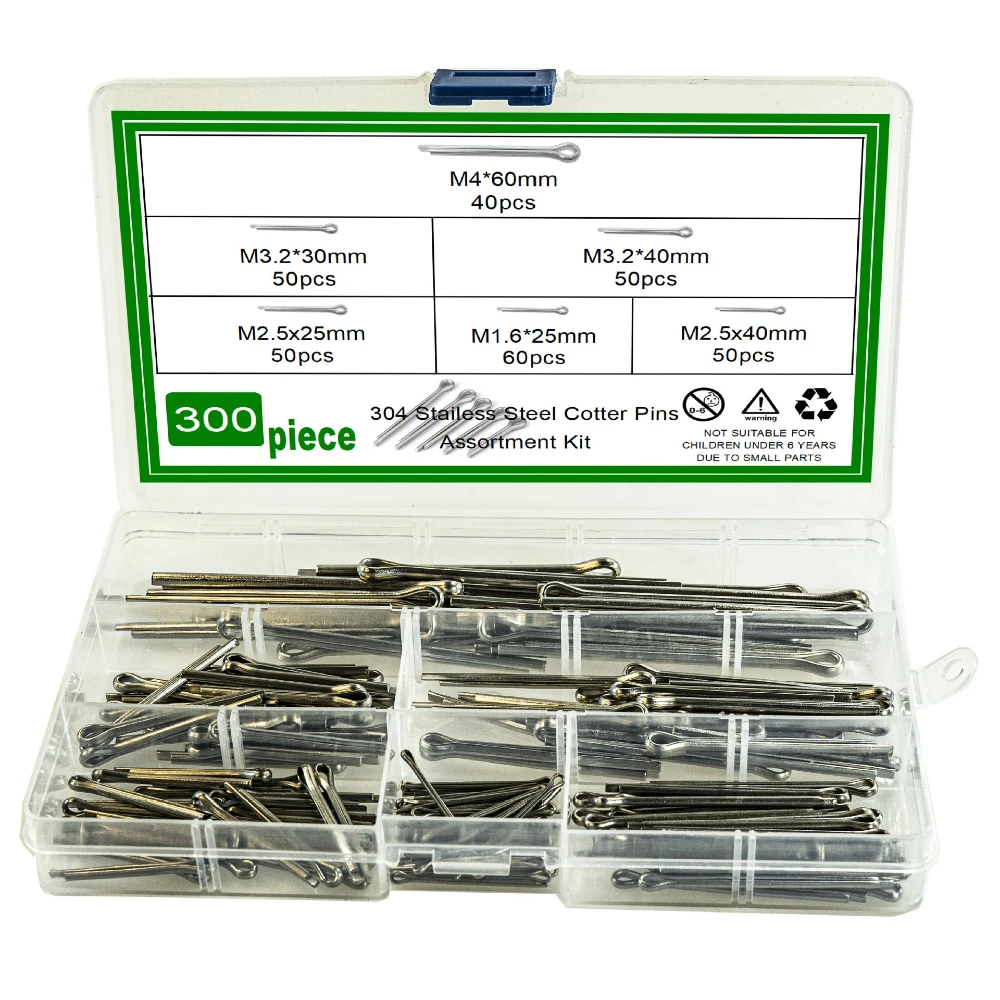 

300pcs M1.6-M4 Split Pin Latch Stainless Steel Clip Pin Hairpin U-shaped Pins for Automotive Repair Split Clamp Open Elastic Pin