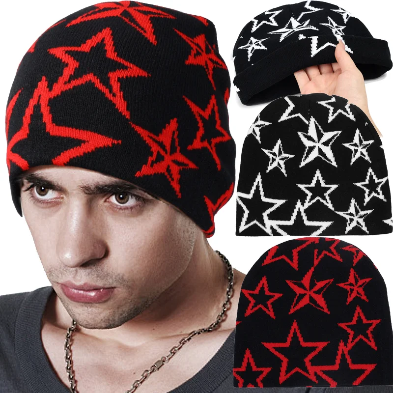 Winter Star Knitted Hat Pentagram Knit Cap Unisex Skullies Cashmere Warm Pullover Hats Beanie Hip Hop Fashion Party Cold-proof