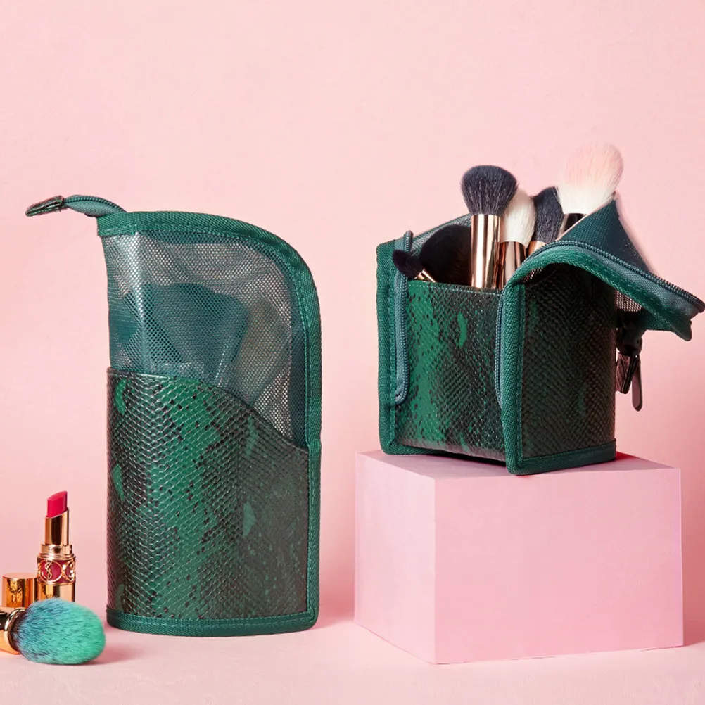 Pinseltasche aus Netzstoff, durchscheinender Organizer, aufrechter Reise-Make-up-Beutel, tragbare Aufbewahrung für Pinsel, Eyeliner, Tuben