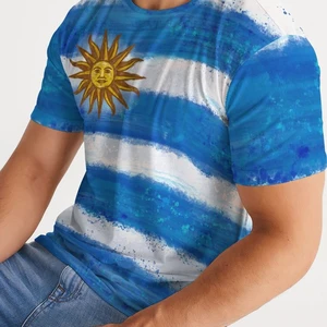 Grafik t-shirt bayrağı ile perulu erkek-desen 3D olduğunu, boyun,, kısa kollu üstleri, gevşek giyim, moda yaz, Gömleğin ilk 10 satışı, uruguay, 5 numara