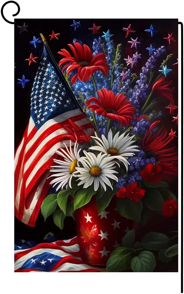 4th of July Floral Garden Flag 12x18 Vertical Double Sided Patriotic USA Flag Red Blue Memorial Day Independence Day Outside PPZ