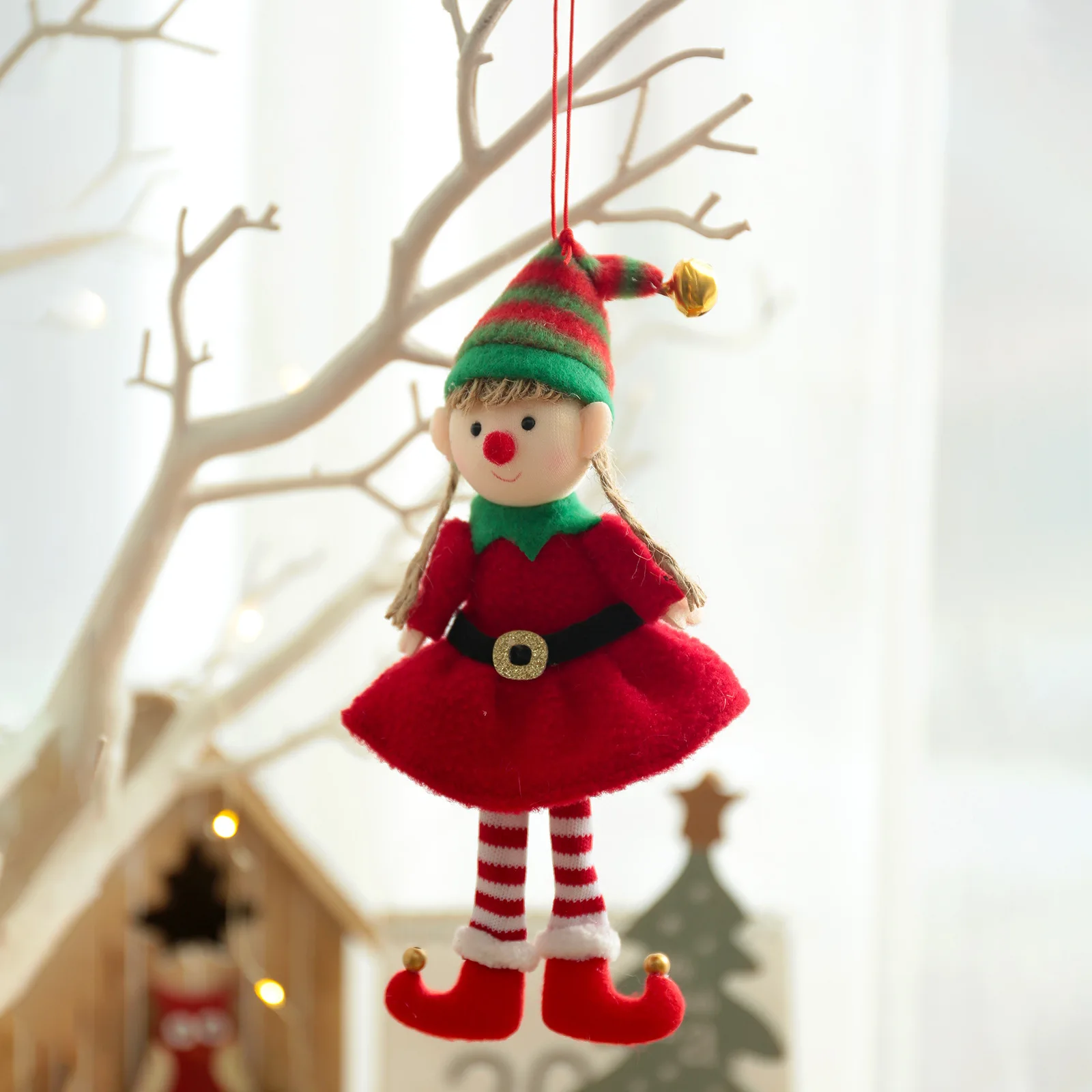 1pcs Christmas Elves Stuffed Plush Dolls Hanging Ornaments Xmas tree Decor cute Boy Girl Elf Pendant Kids Gifts New Year noel