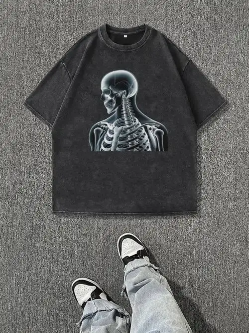 Street Personality Washed Man Skull Printing Short Sleeve T-shirt Is Comfortable Leisure Loose Coat Restoring Ancient Ways