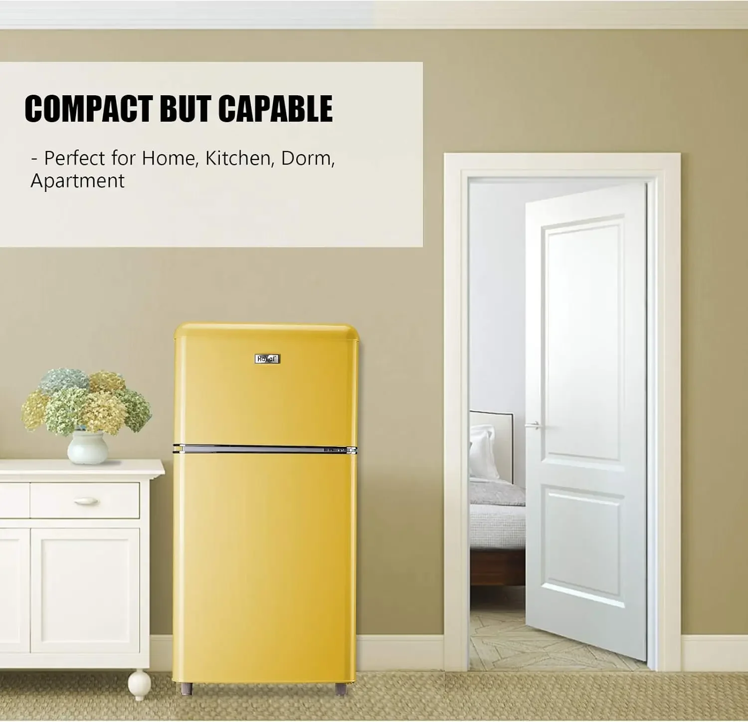 Compact Refrigerator, 3.5 Cu.Ft Retro Mini Fridge with Freezer, Dual Door Small Refrigerator with 7 TEMP Modes, LED Lights