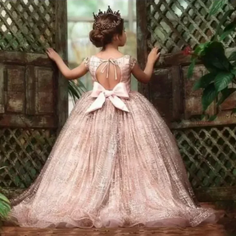 Vestidos de flores para niña, línea A, cuello redondo, hasta el suelo, vestido de princesa para dama de honor, graduación, fiesta de cumpleaños, desfile