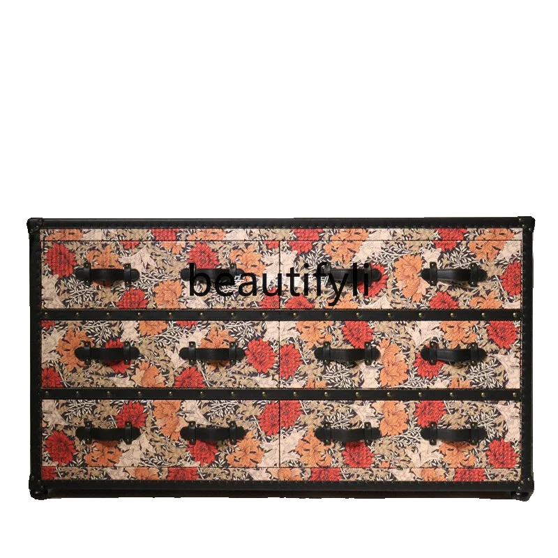 

Medieval leather art printing living room entrance side cabinet bedroom bedside TV cabinet