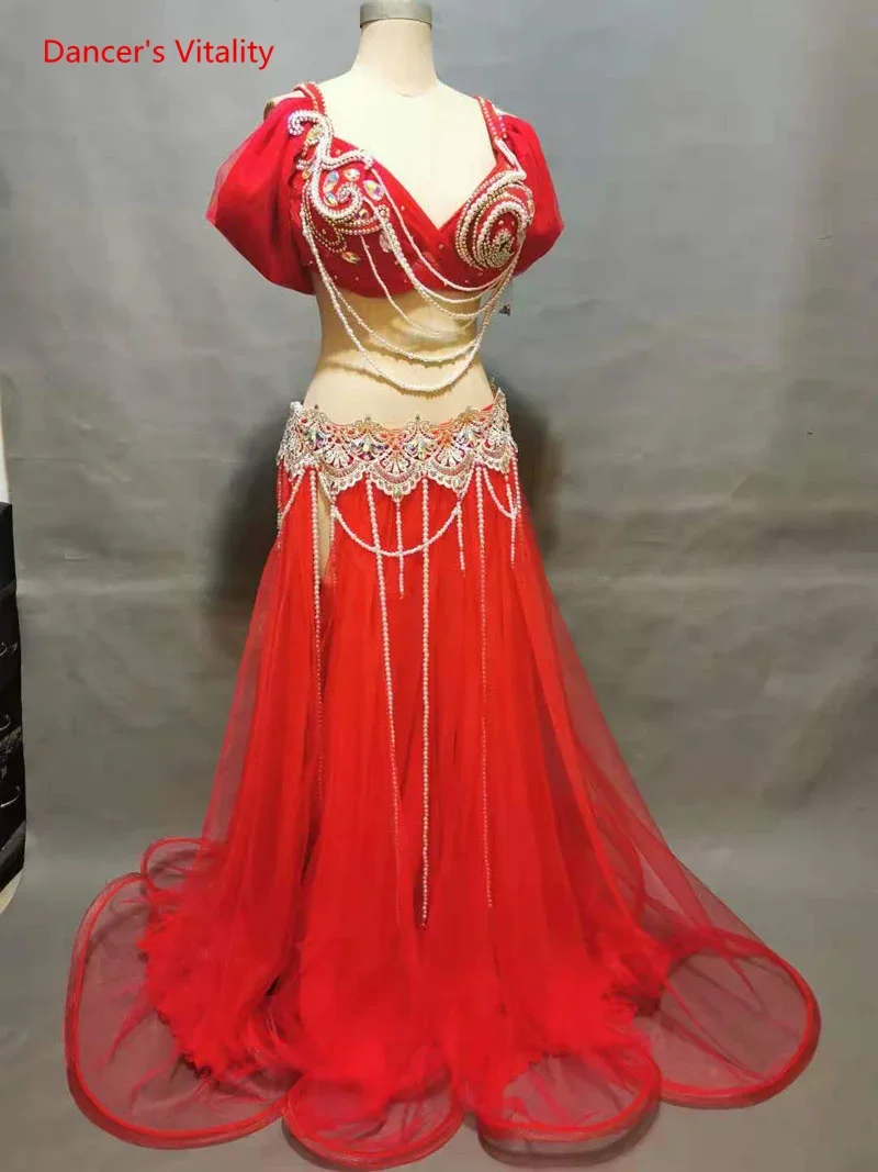 Belly Dance Suit Diamond Bra Split Big Swing Skirt Performance Clothes Oriental Dancing Woman High-End Competition Clothing Set