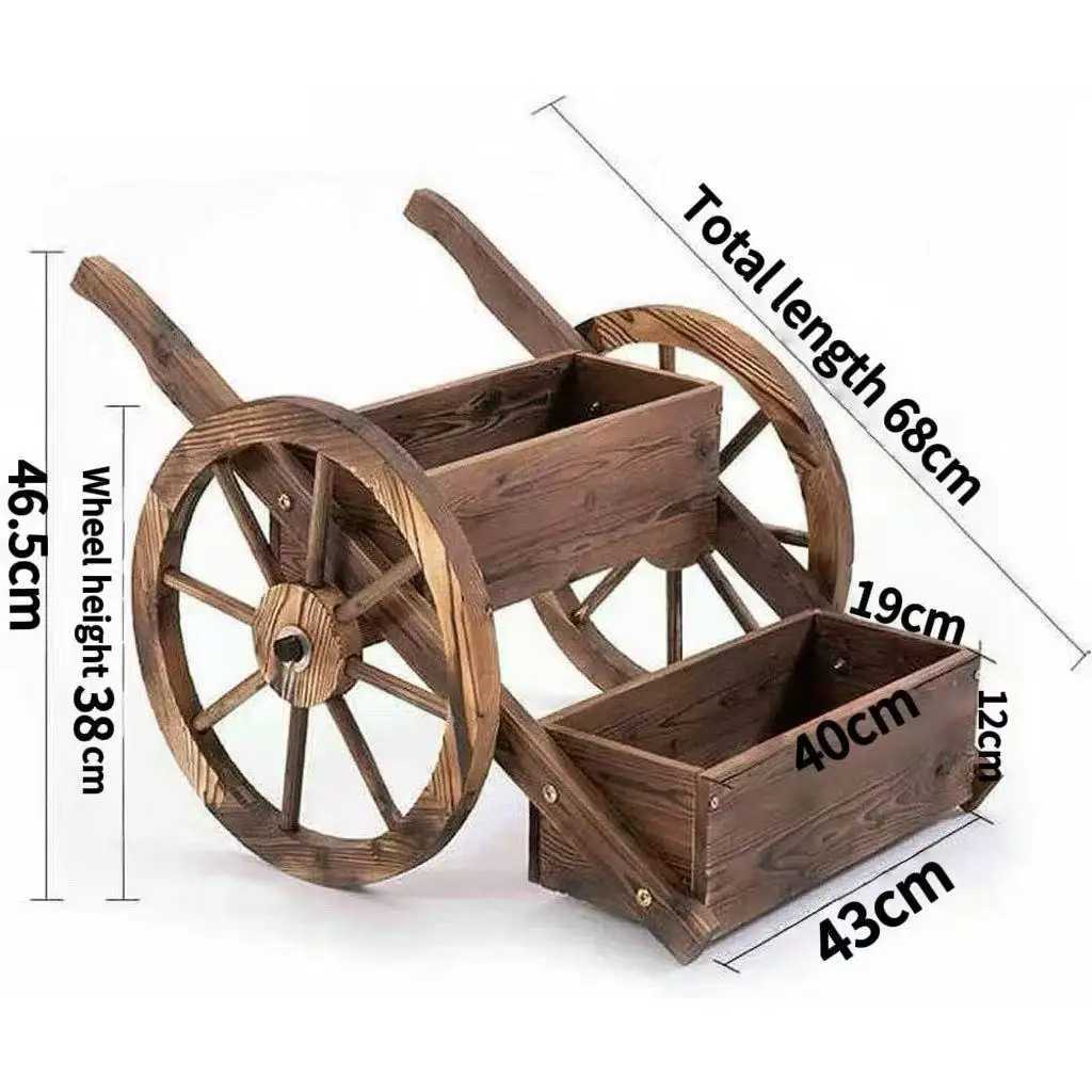 Wooden Wagon Garden Decor Rustic Flower Pot Planters Indoor Outdoor for Backyard Balcony Outside Wheelbarrow Planter for Patio