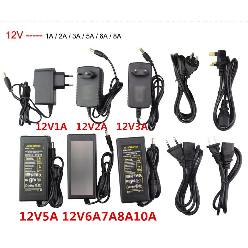 12V 5A  24V 1A  5V 2A 3A 15V 6A 7A 8A 10A LED Power Supply Lighting Transformer Adapter AC 100V 220V To DC For Led Strip CCTV