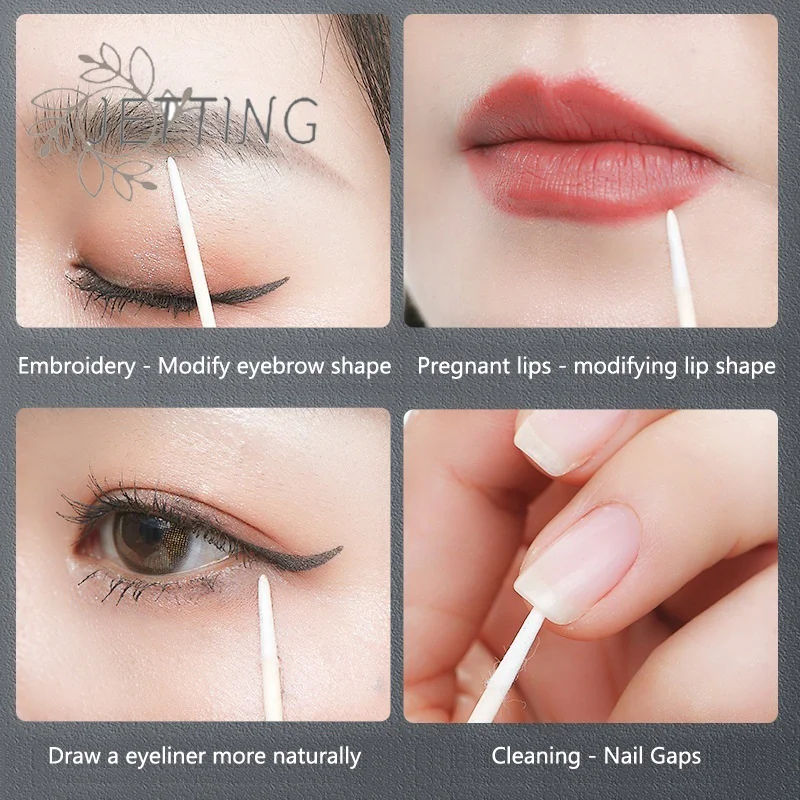 ホットダブルポイント使い捨て超小型綿棒ブラシ糸くずの出ないマイクロウッドメイクブラシまつげエクステ接着剤除去ツール