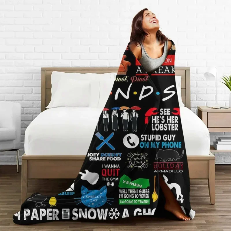 Friends TV Show Collage Blankets Flannel Winter Central Perk Portable Lightweight Throw Blankets for Bedding Office Bedspread