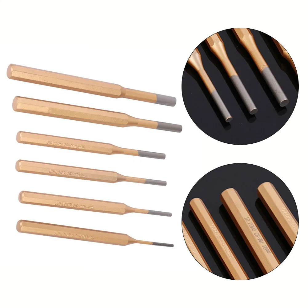 6pcs/set 3-8mm Cylindrical Punch Chisel CR-MN Steel Round Head Center Punch Chisel Percussion Punch Needle Fitter Hand Tools