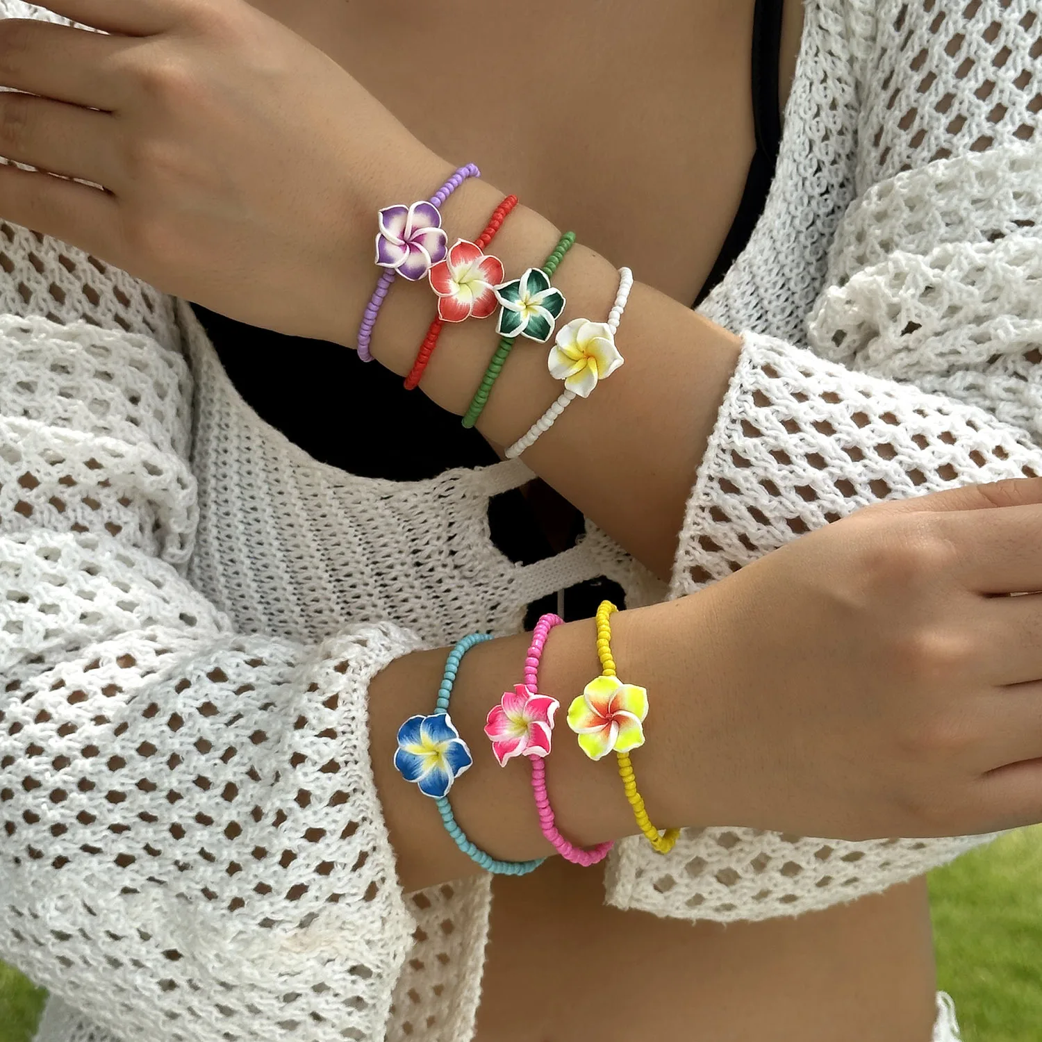 

Bohemian Colorful Flower Bracelet for Women Beads Polymer Clay Ceramic Flower Bracelets Girl Beach Party Daily Jewelry Gift