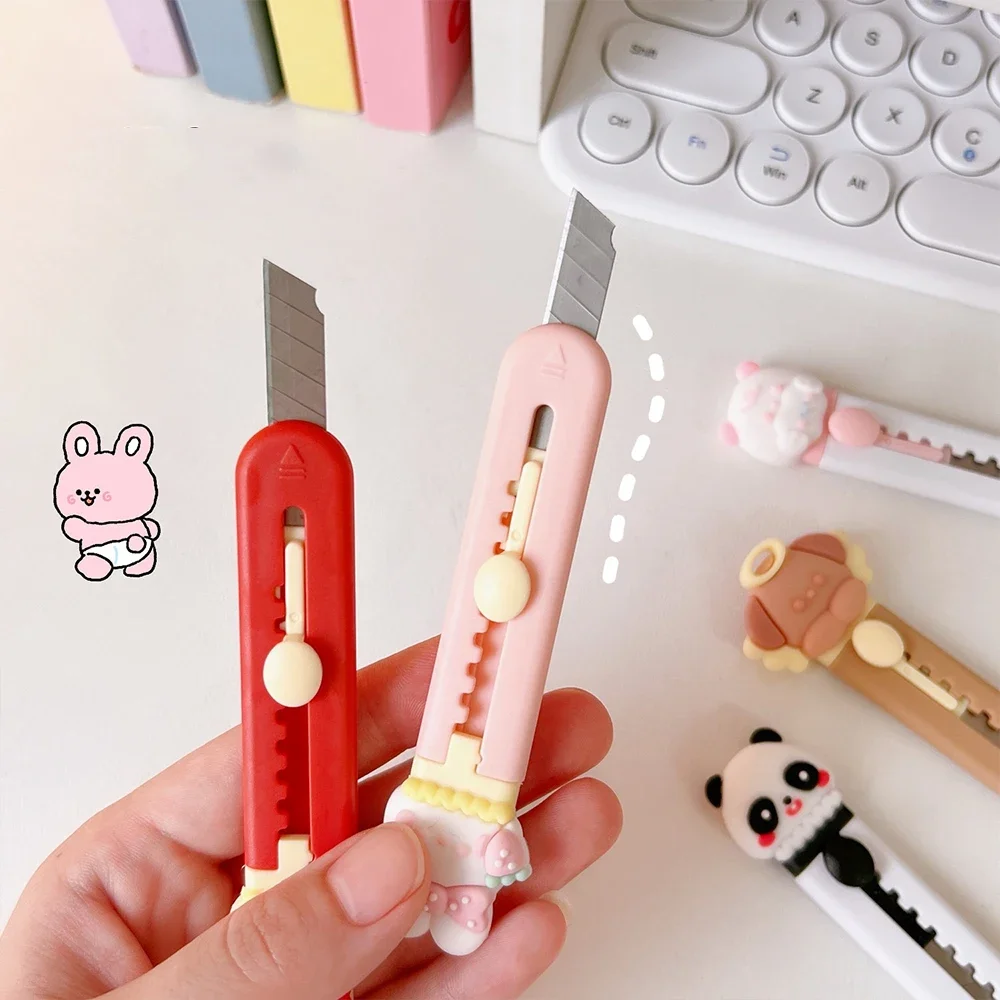 Cartoon Animal Art Utility Knife Mini Pocket Panda Rabbit Shape Paper Cutter Express Box Envelope Opener School Office Supplies
