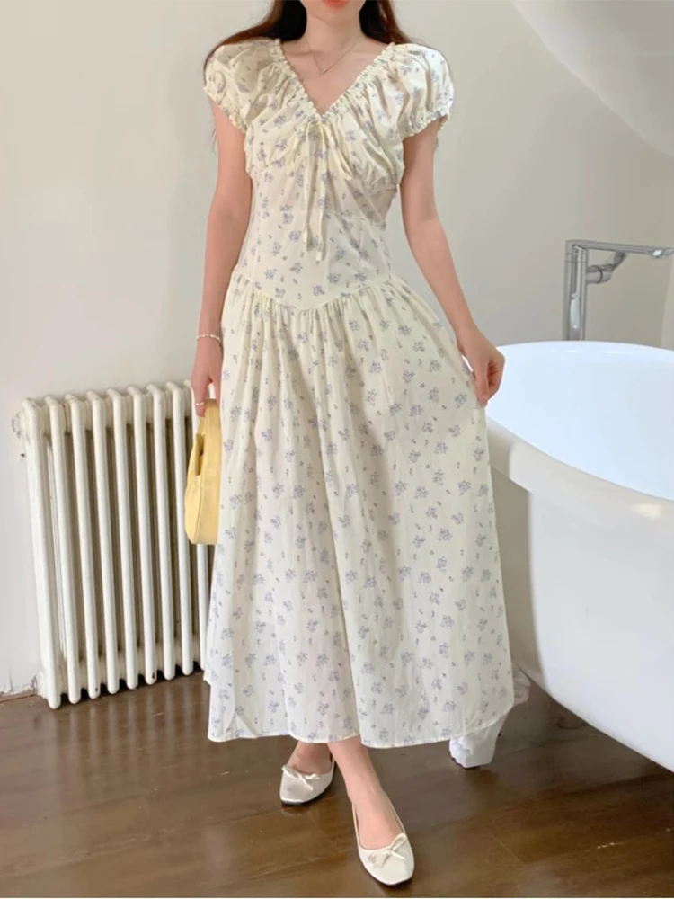 กระโปรงยาวทรงเข้ารูปผูกเอว ลายดอกไม้สไตล์เกาหลี สำหรับผู้หญิง รุ่น Chic Summer Floral Print Dr