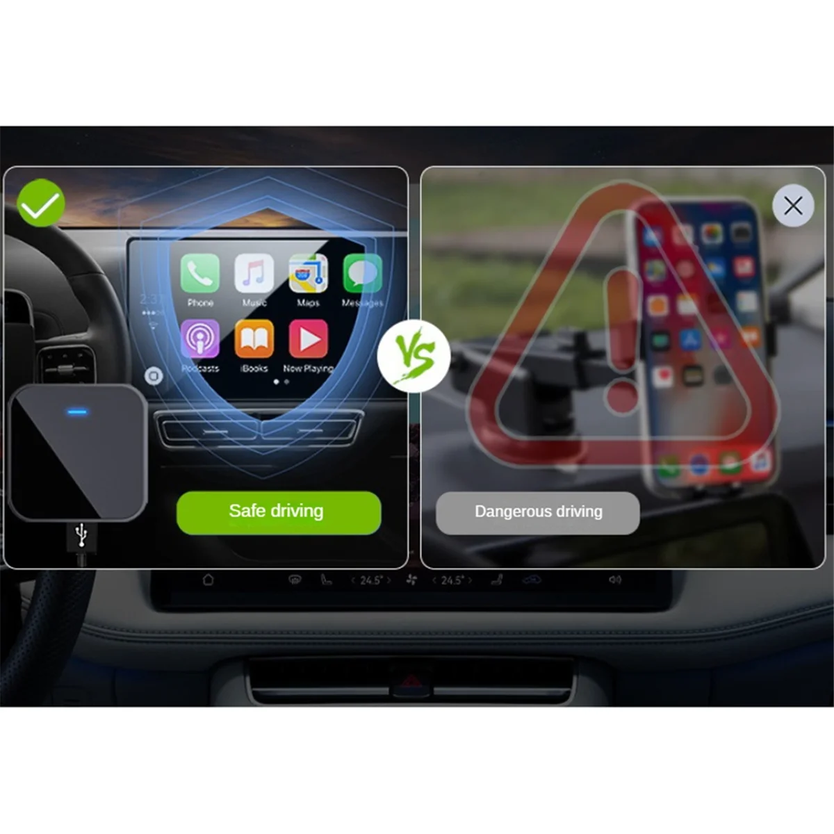 Para Apple Carplay adaptador de coche con cable a inalámbrico inteligente Aibox Box adaptador multifunción de interconexión de coche, púrpura, C